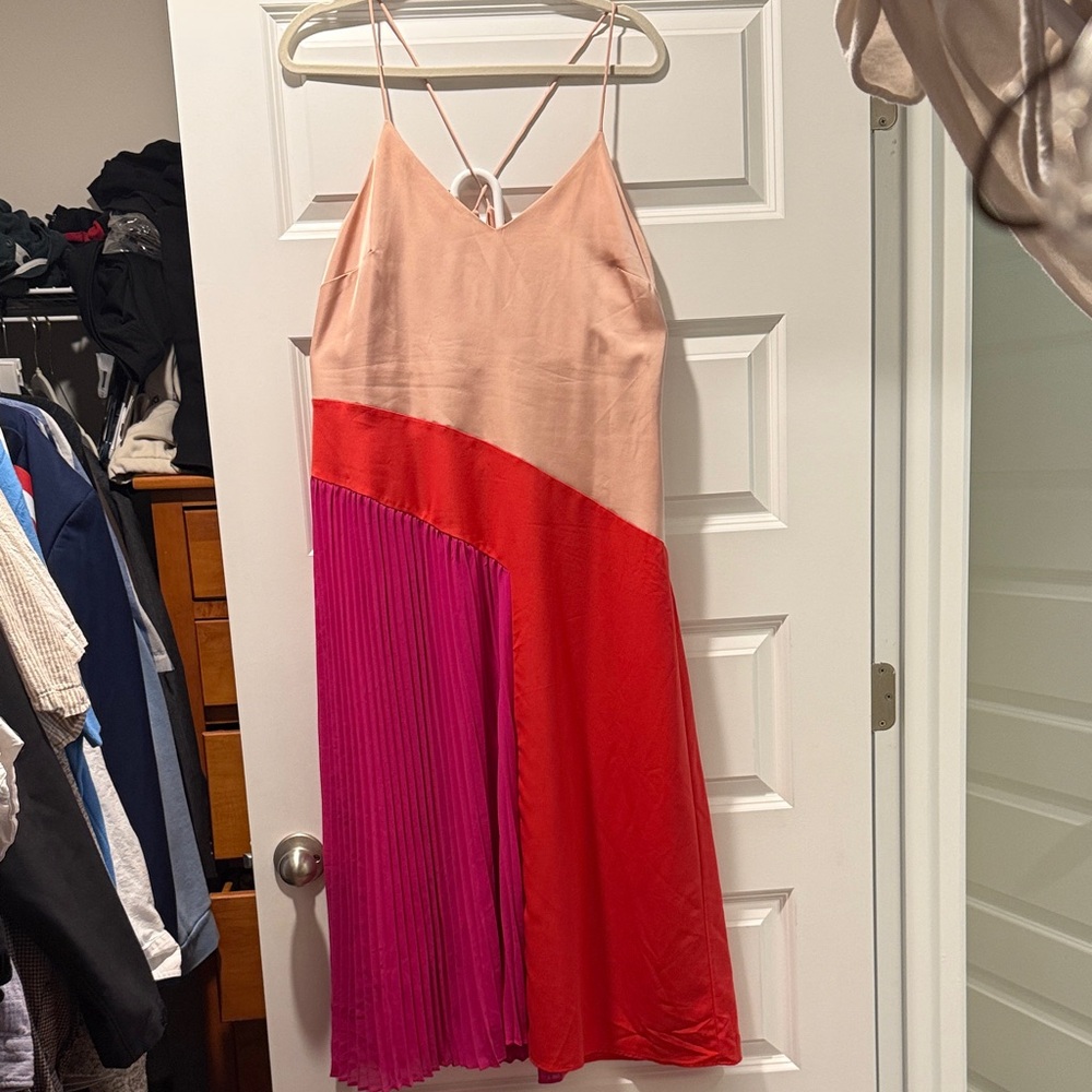 Colorblock Spaghetti Strap Cross Back Midi Dress